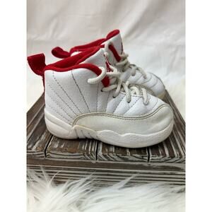 Nike Air Jordan 12 Retro Fiba Toddler Sneaker Size 5C White Red GUC